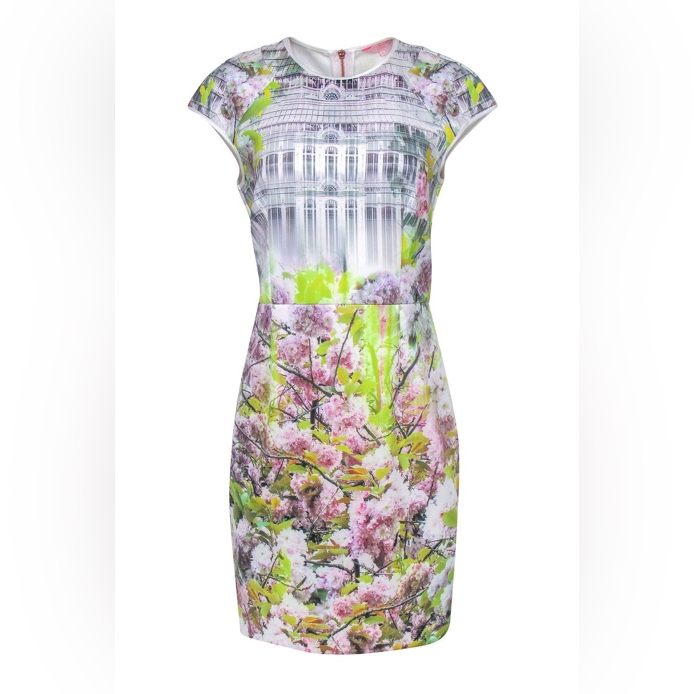 Ted baker pancha window blossom fitted body contour cap sleeve dress